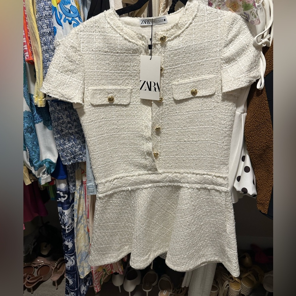 Zara Cream Textured Mini Dress